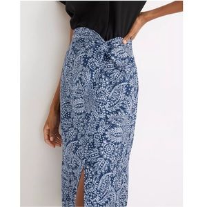 Madewell • NWT Linen Blend Knotted Midi Skirt In Bengali Indigo Paisley